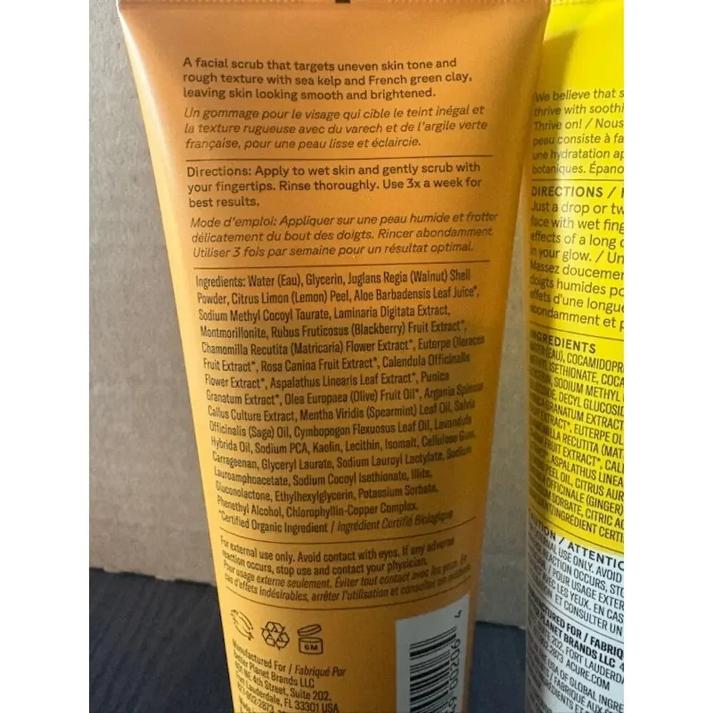 Acure Facial Cleansers Brightening Facial Scrub & Cleansing Gel 4 fl oz each